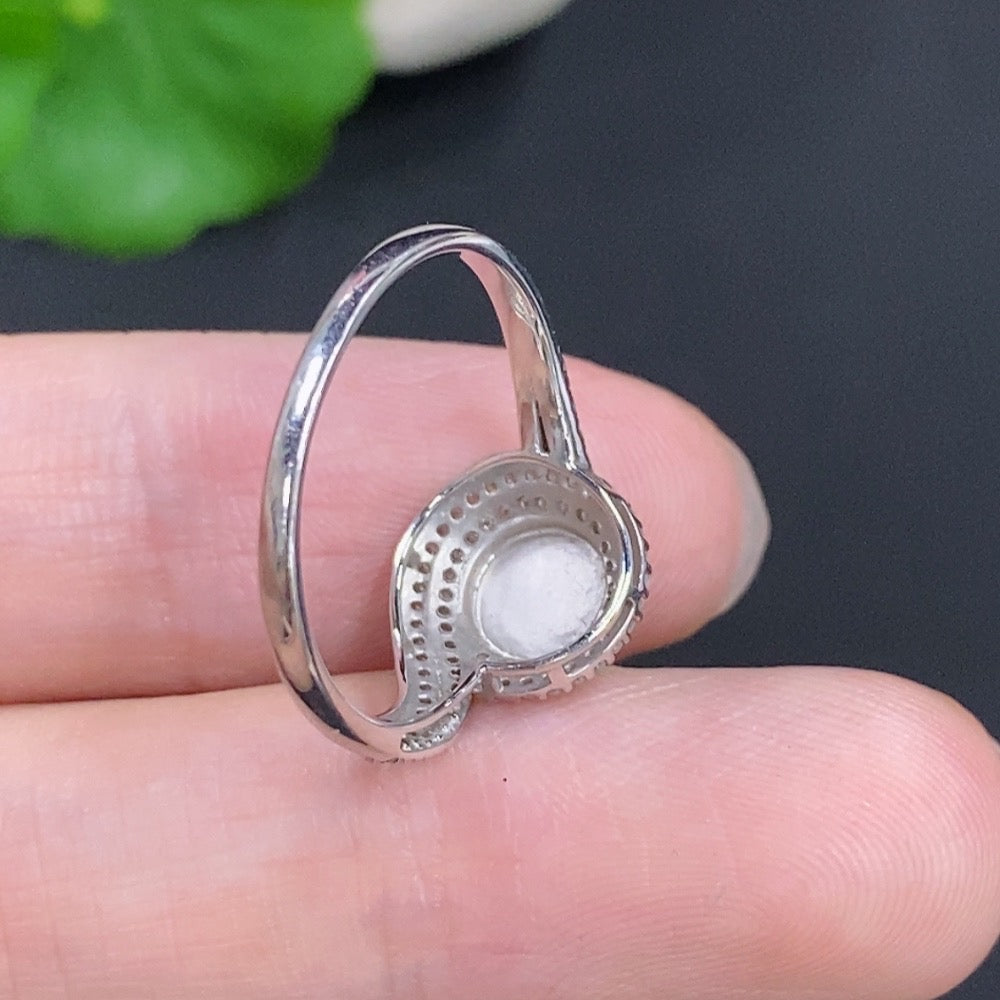 Jadeite Cabochon Ring 18k GoldWith Diamond Accents