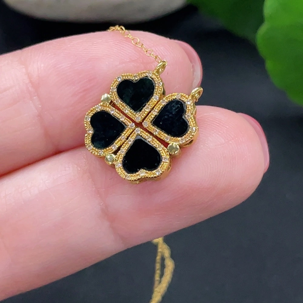Jadeite Inlaid Necklace with 18K Gold Chain, Total Weight Approx. 2.6g