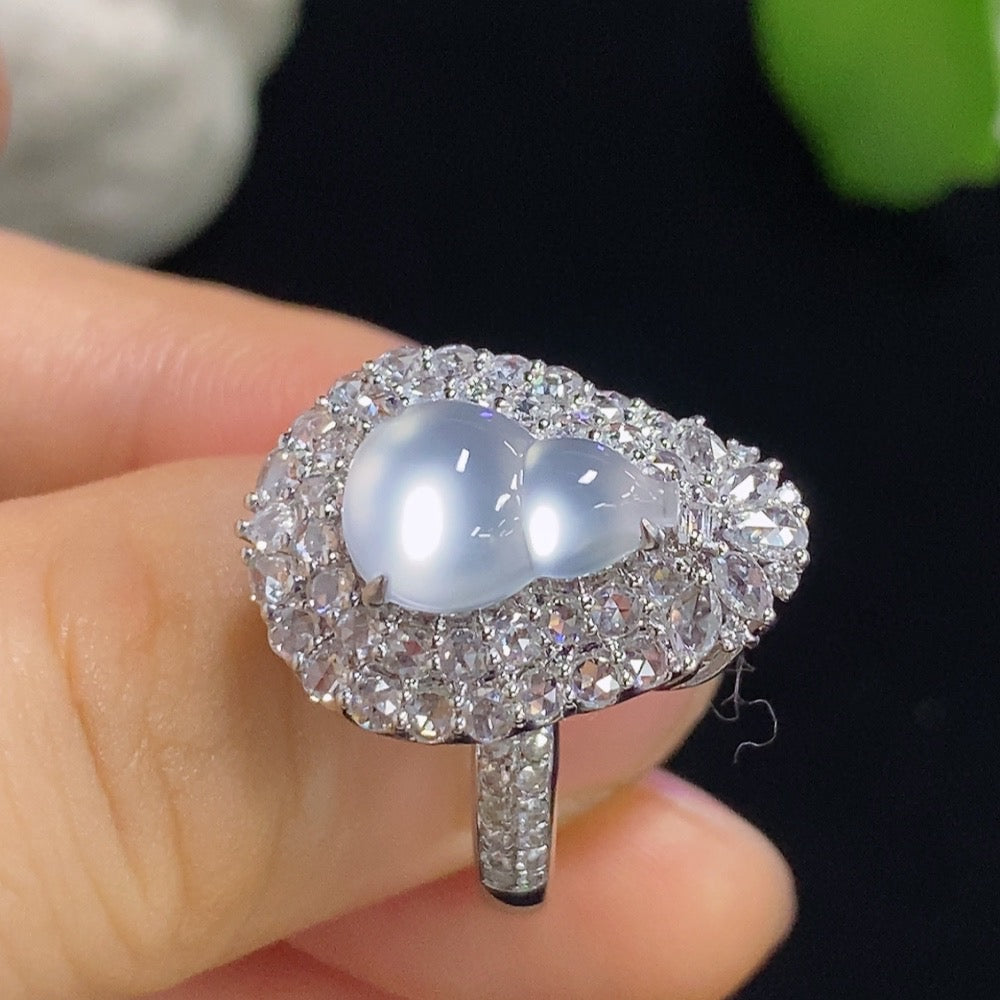 Jadeite Gourd Ring/Pendant Two-Way Style 18k with Diamond Accents