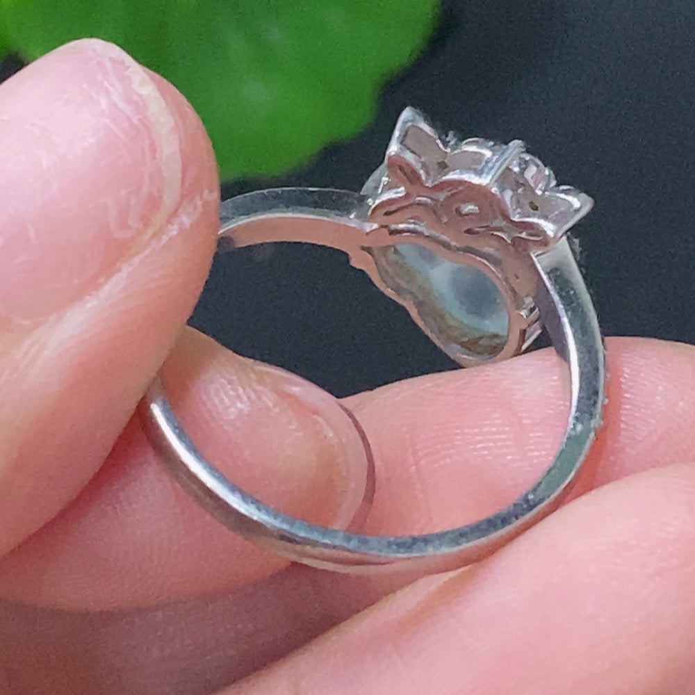 Jadeite Inlaid Ring Non-Gold Adjustable Total Weight Approx. 2.76g