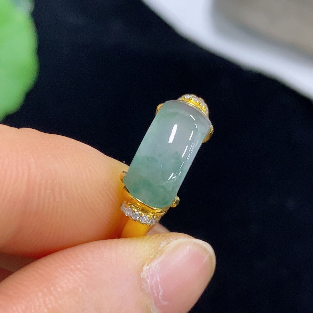 Jadeite Ring 18k Gold Set with Diamonds Total Weight Approx. 3.4g Size 14