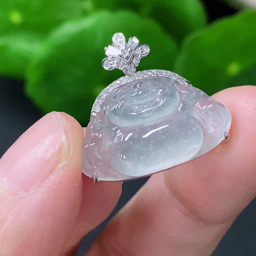 Jadeite Buddha Pendant with 18K Gold and Diamond Accents, Total Weight Approx. 2.54g