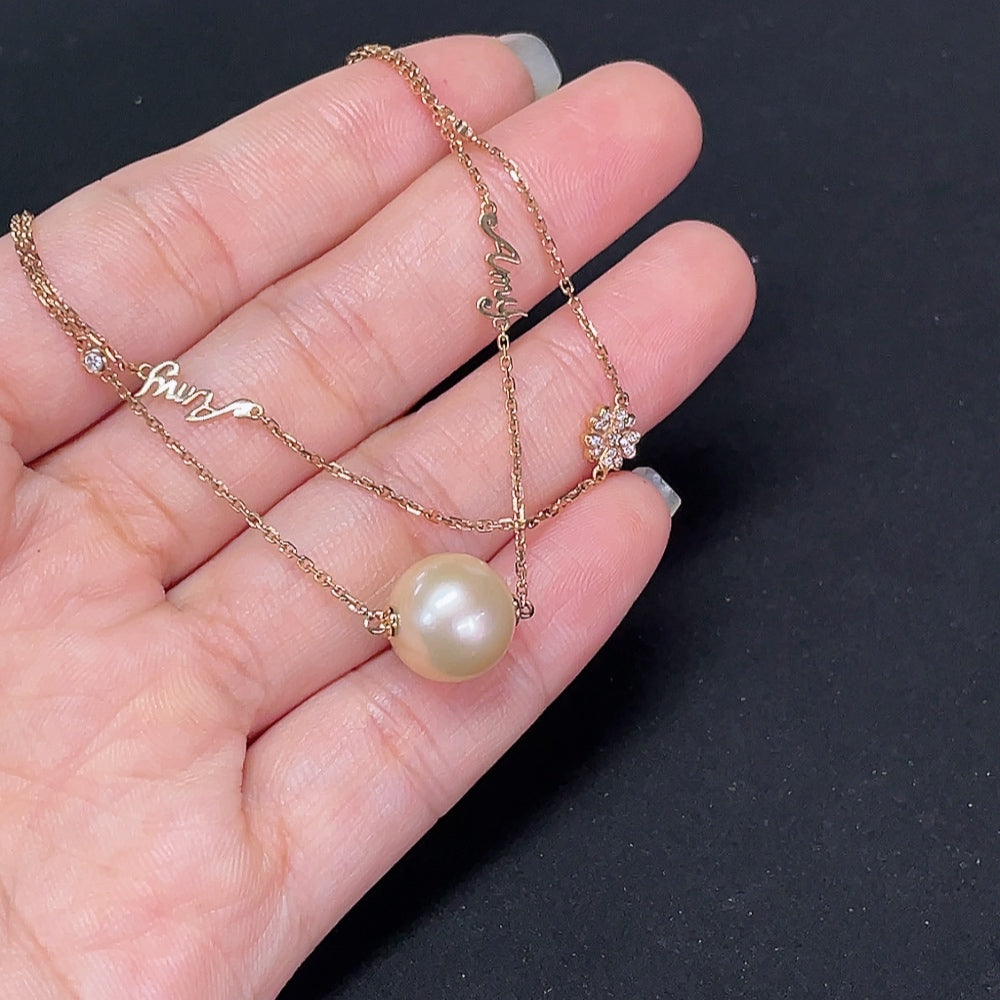 18K gold pearl bracelet with diamond accents, total weight approximately 4.17g, pearl size about 10.8mm