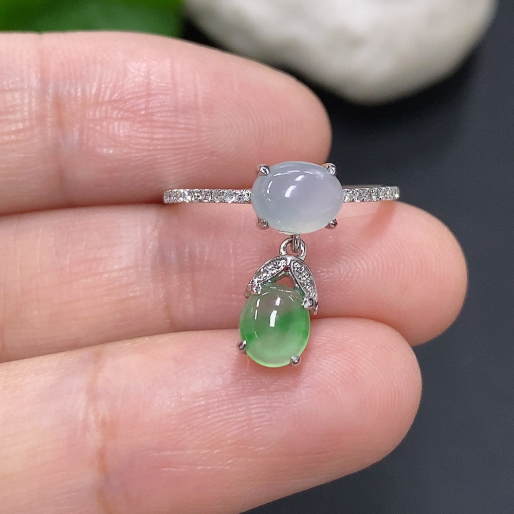 Jadeite Cabochon Ring (Au58%) Size 12 Total Weight Approx.1.8g (With Diamond Accents)