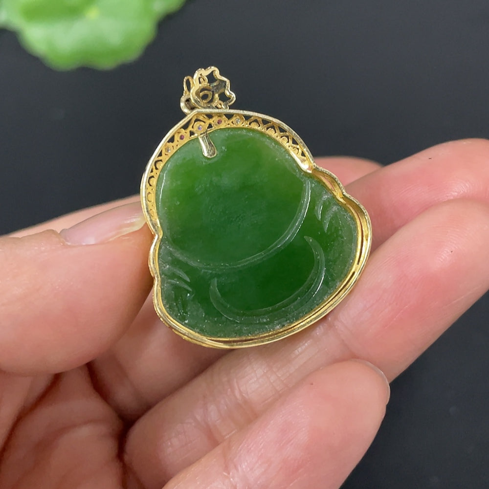 Hetian Jade Inlaid Buddha 18k Gold Total Weight Approx. 8.8g Non-Diamond