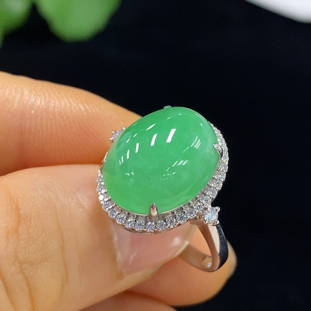 Jadeite Cabochon Ring 18k No Diamond Size 14 Total Weight Approx.4.38g
