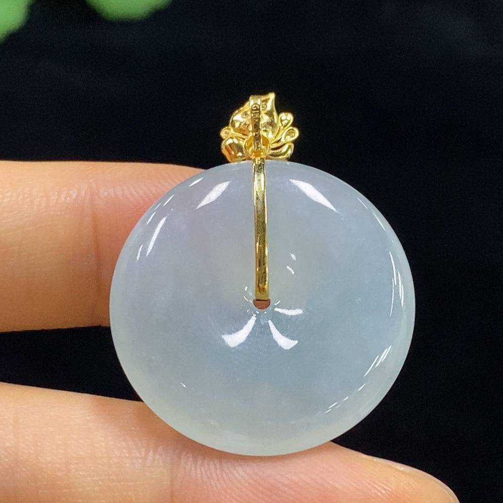 HUILIU HQ Jadeite safety pendant with diamond accents, featuring a polished jade stone and intricate design.
