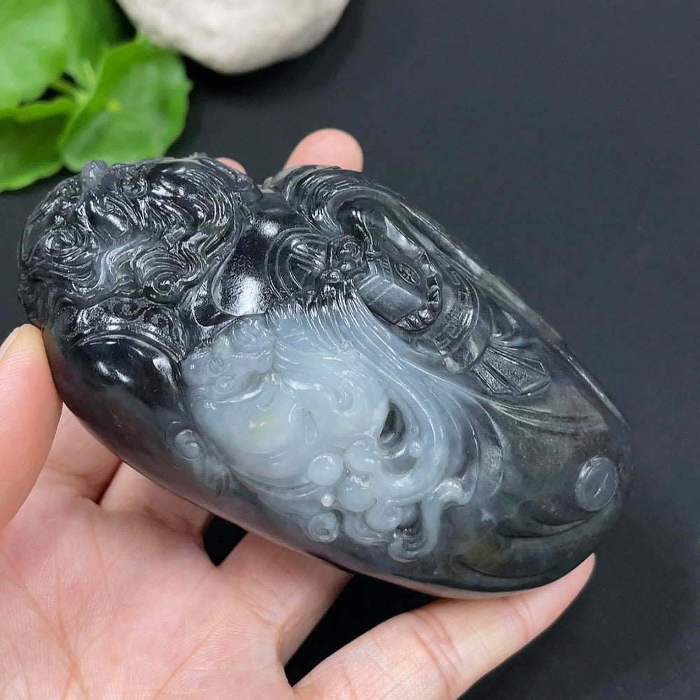 Hetian Jade Black and White Seed Material Handheld Piece - Zhong Kui, Total Weight Approx. 349.4g