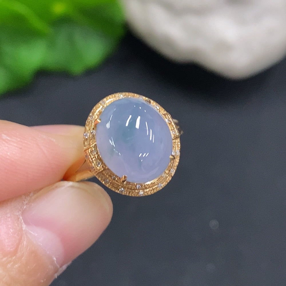 Jadeite Cabochon Ring with . (Accented with Diamonds) | Huiliu Certified