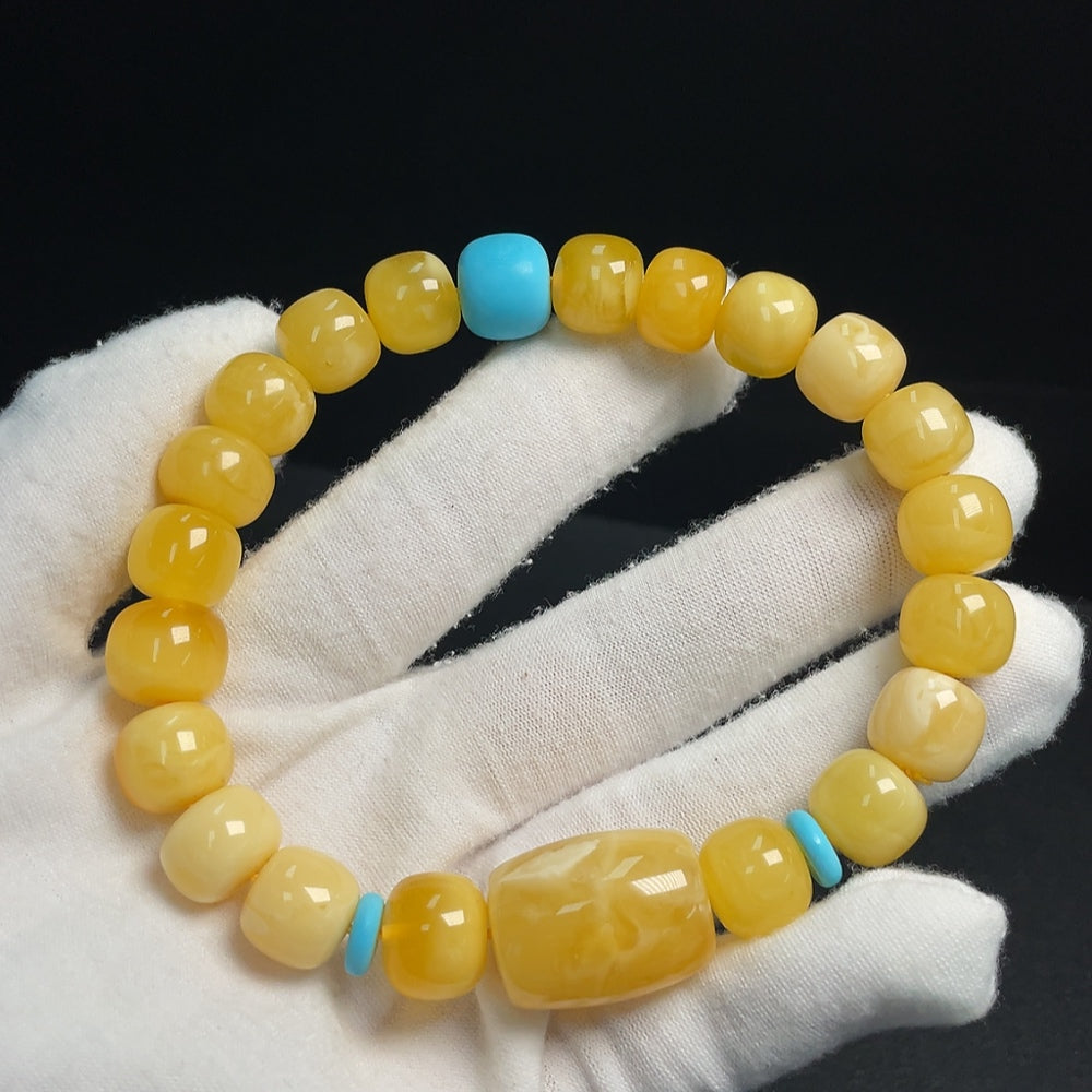 Amber Honey Beeswax Bracelet, Total Weight Approx. 25.14g, Bead Size 11.6-16mm, Non-Natural Accent Stones Considered