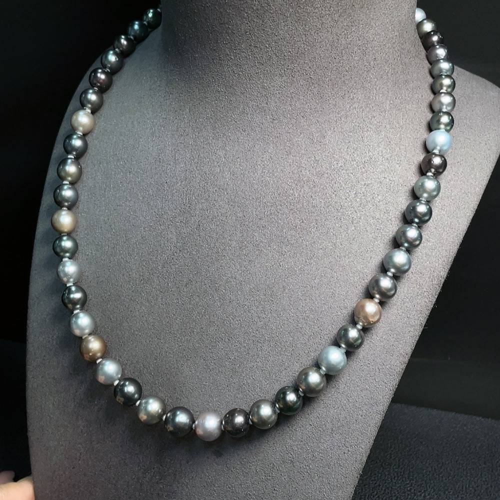 HUILIU HQ seawater pearl strand with 8.2-10.1mm pearls, approximately 49.68g, in undetermined color, non-gold, elegant jewelry piece.