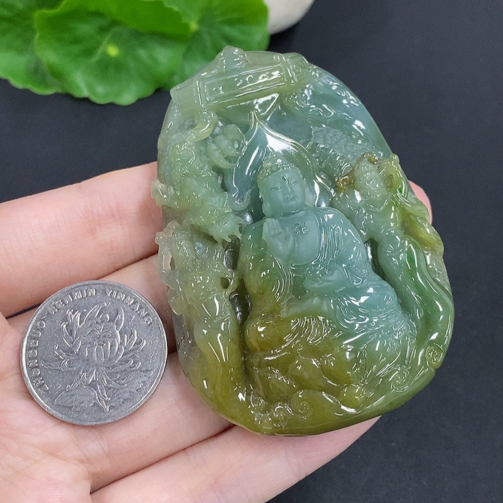 Jadeite Huayan Three Saints Pendant