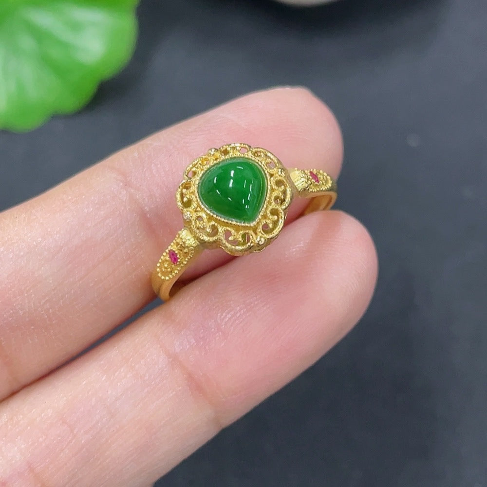 Jadeite Inlaid Ring Surface Tested . | Huiliu Certified