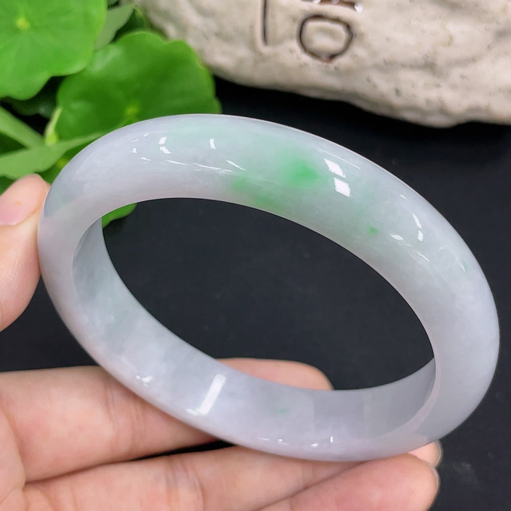 Jadeite round bangle from HKHQ, 60.5mm size, 65.08g weight, showcasing smooth, polished jade jewelry with a glossy finish.