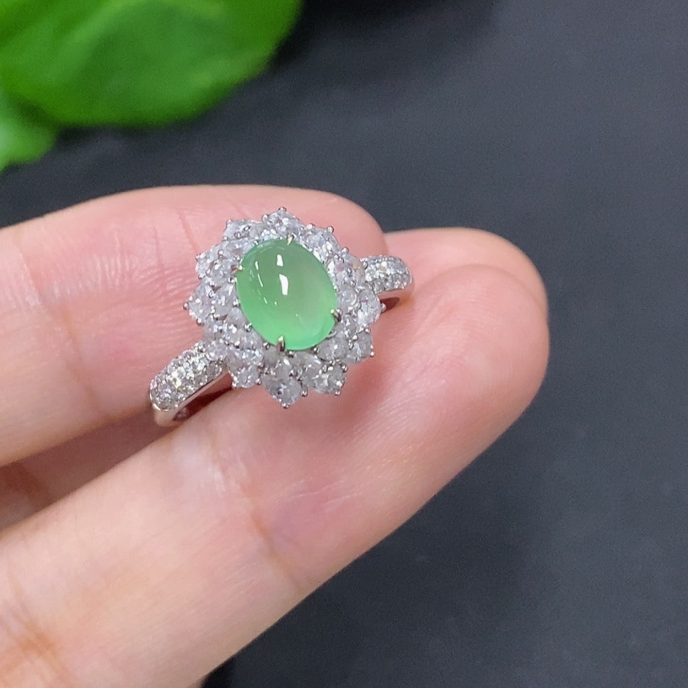 Jadeite Inlaid Ring 18k Non-Diamond Size 14 Total Weight Approx. 2.6g