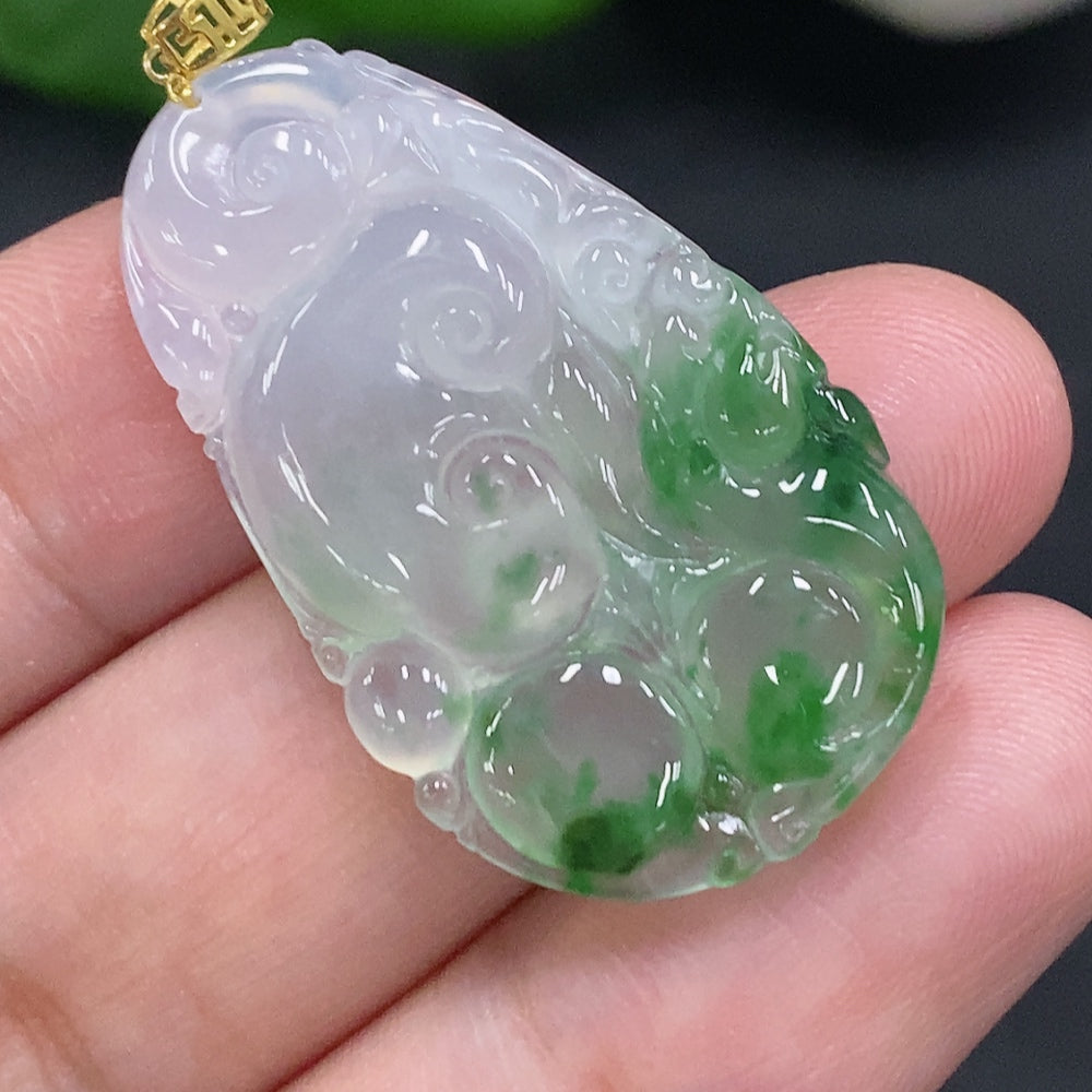 Jadeite Ruyi Pendant with 18K Gold Clasp, Total Weight Approx. 5g, Containing Other Mineral Components