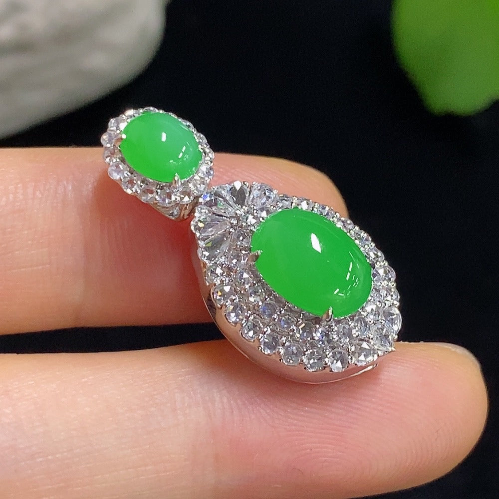 Jadeite Cabochon Pendant with 18k Gold and Diamond Accents