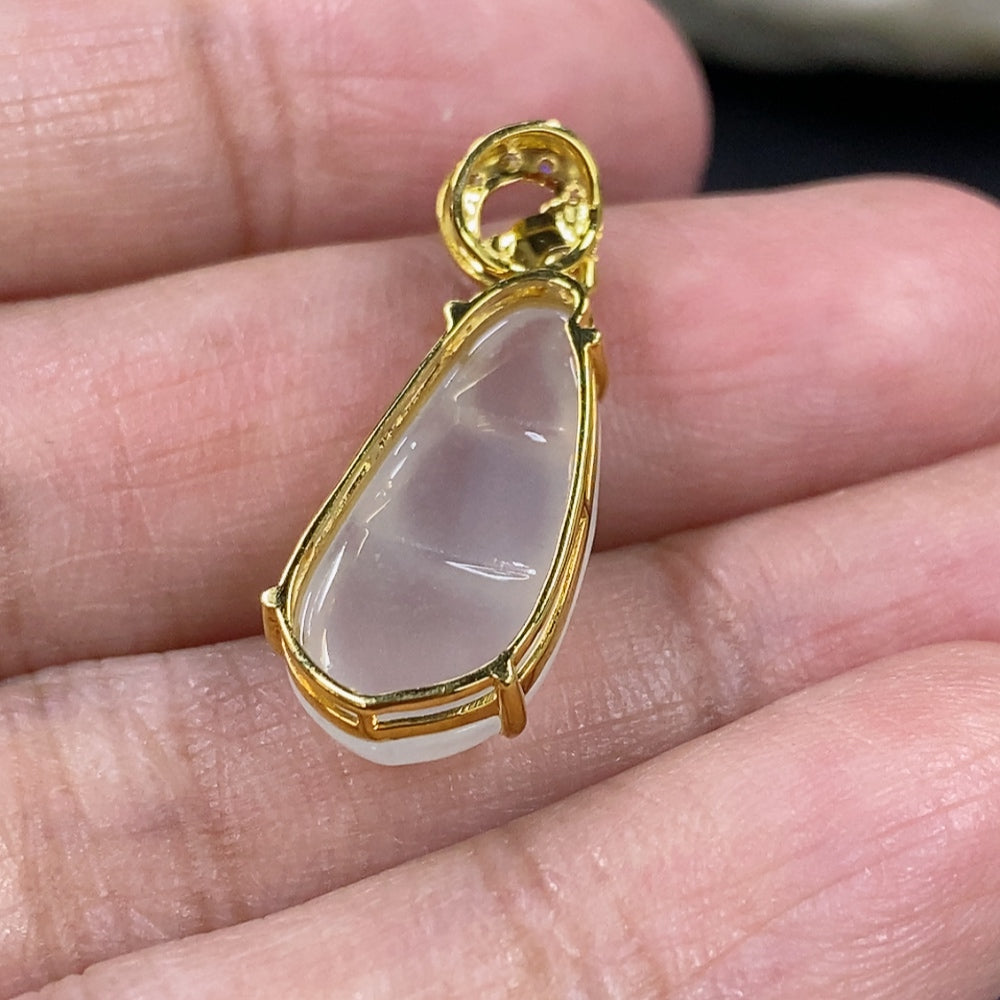 Jadeite Blessed Bean Pendant, 18K Gold Setting with Diamond Accents