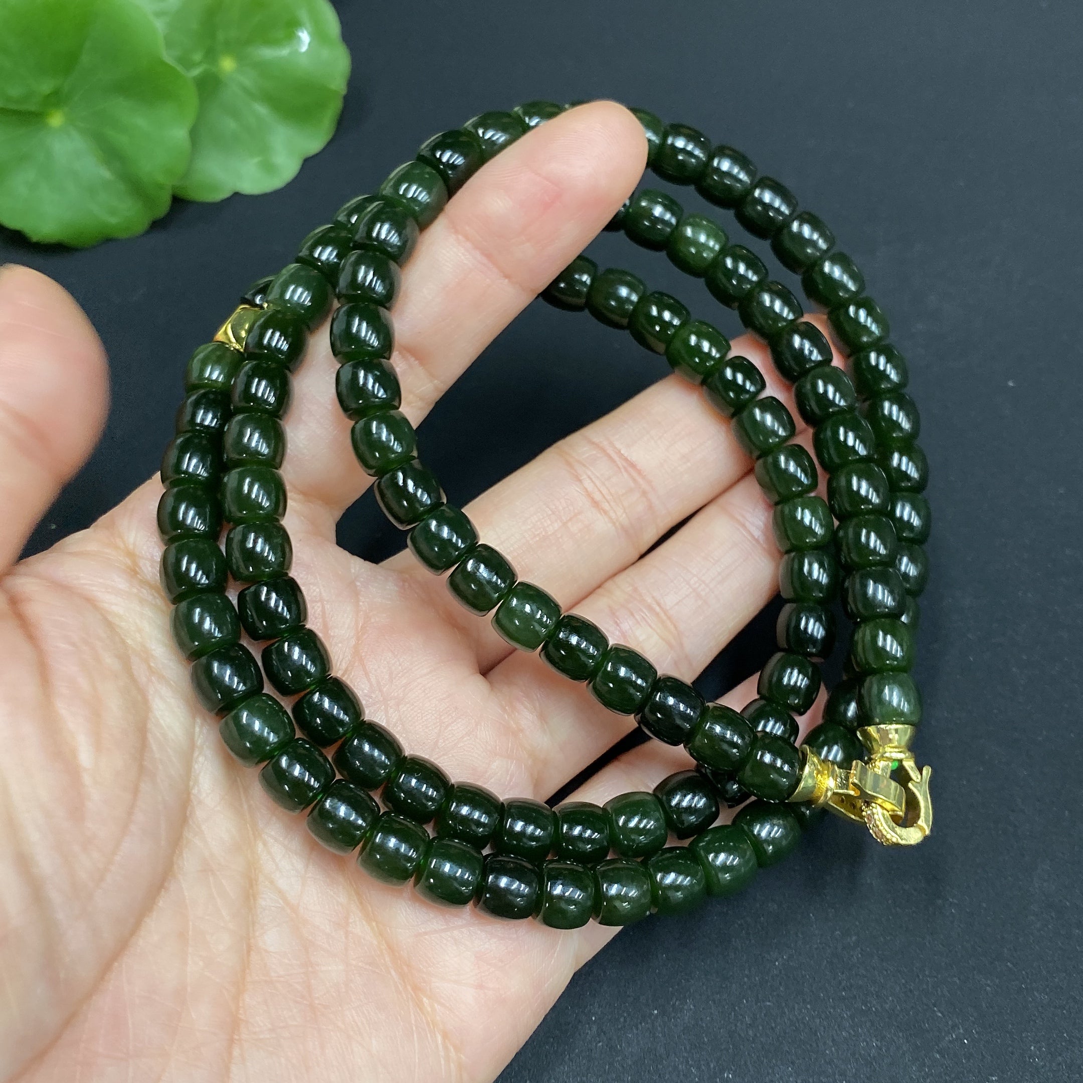 Hetian Jade Bead Necklace Approx. 6.6mm Non-gold Inlaid Total Weight Approx. 62.3g