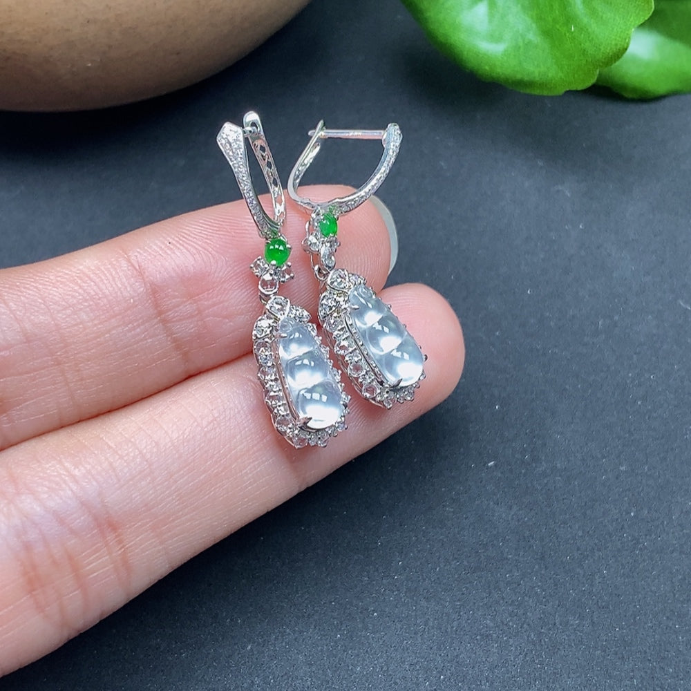 Jadeite Inlaid Earrings Gourd with Diamond Accents 18k