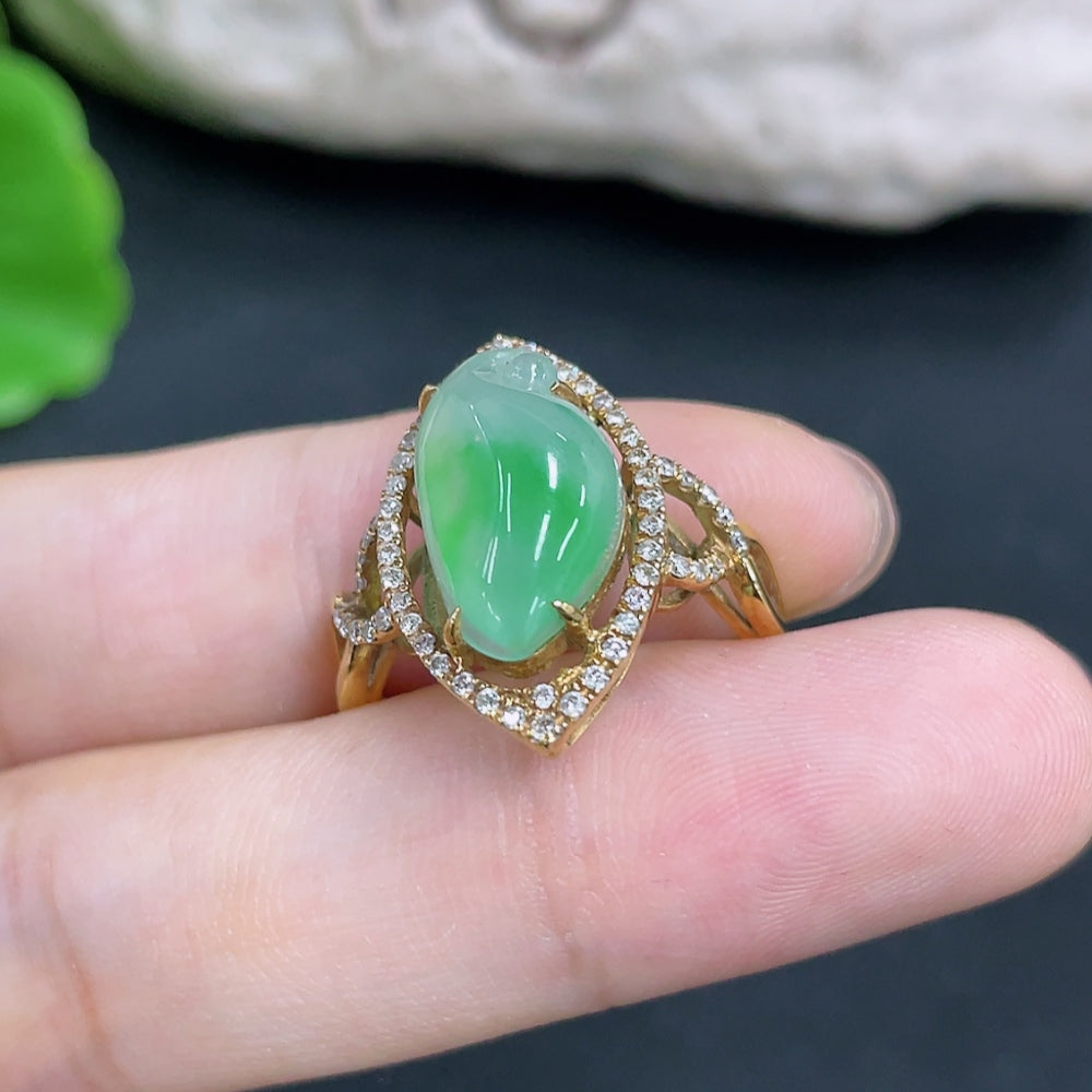 Jadeite Ring with Tested 18K Gold and Diamond Accents