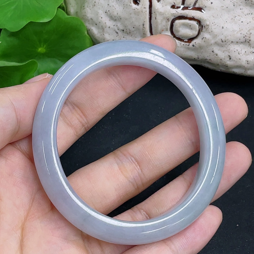 HKHQ Jadeite Imperial Concubine Bangle in size 53.4/49 with approximately 42.1g weight, showcasing smooth, green jadeite bracelet.