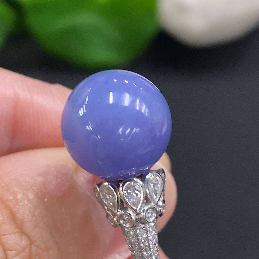 HUILIU HQ jadeite inlaid ring with 18K gold, 12mm jade stone, diamond accents, size 16, weight 6.8g, detailed close-up