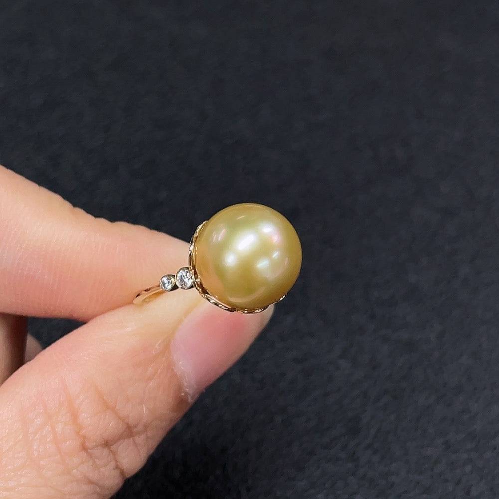 HUILIU HQ seawater pearl ring with an 11.2mm pearl, gold content Au58%, size 13, total weight 3.61g, natural and elegant design.