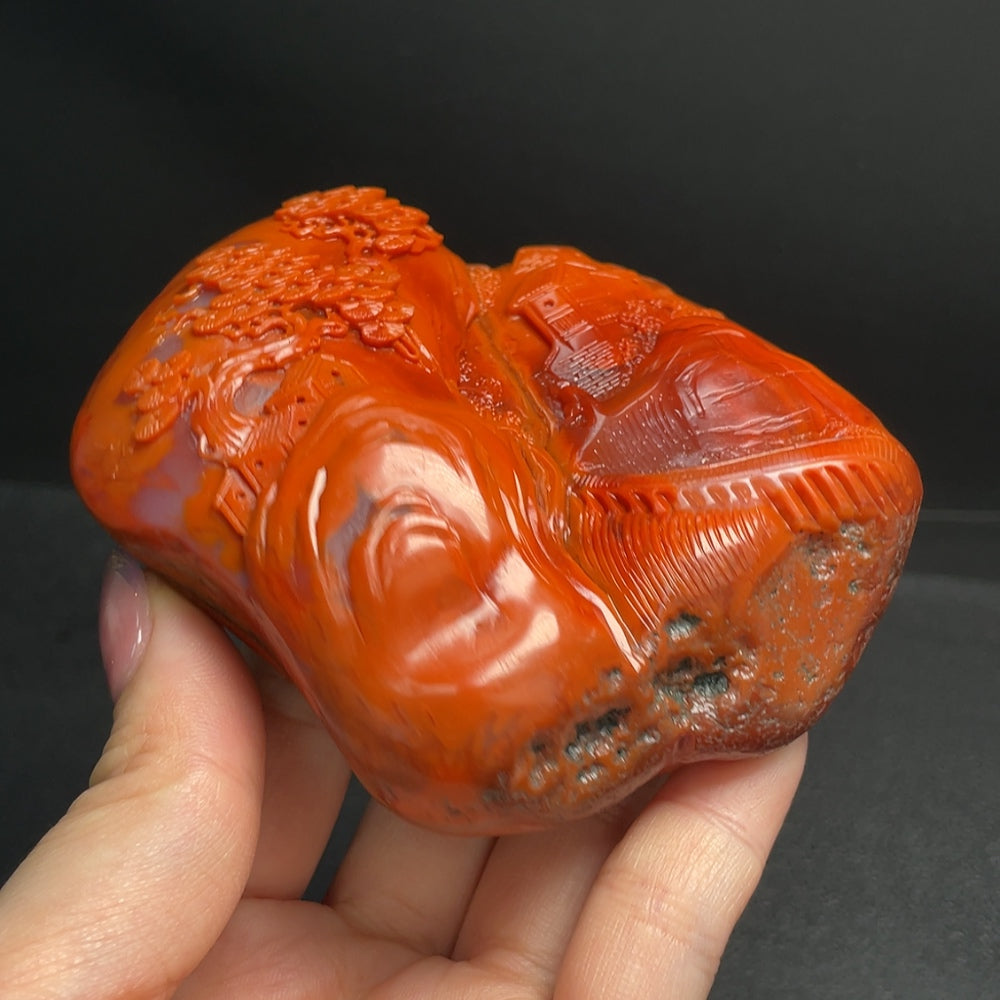 South Red Agate Ornament with Visible Organic Matter, Approximately | Huiliu Certified
