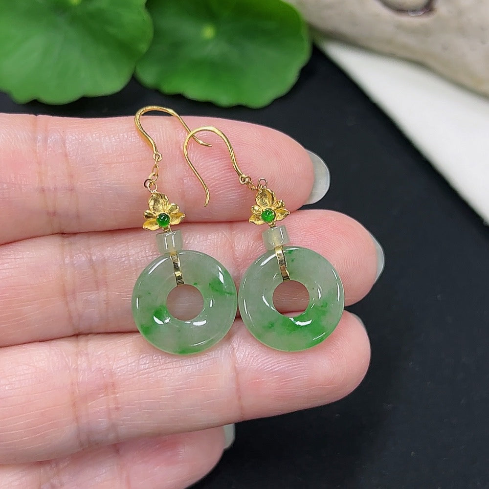 Jadeite Donut Earrings Set in 18K Gold