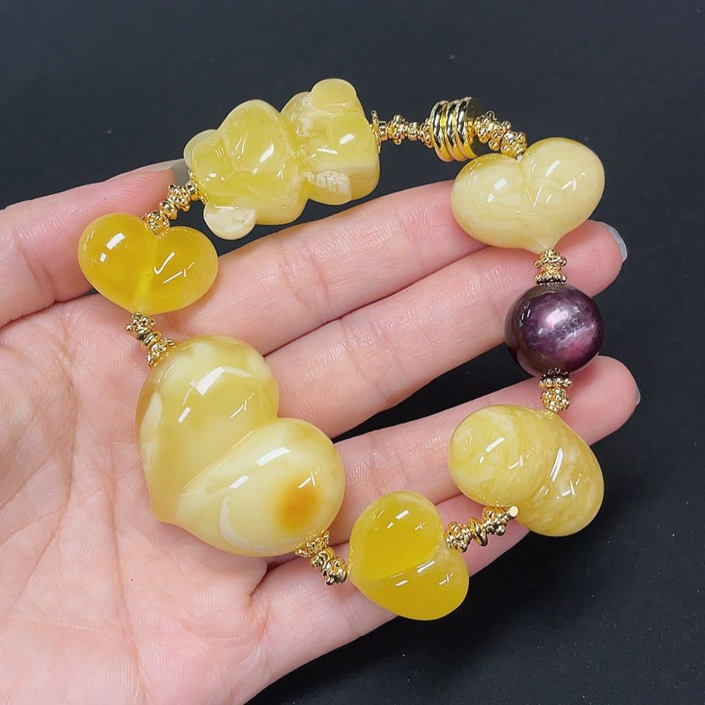 Opaque Amber Bracelet Non-Gold Stones May Be Non-Natural