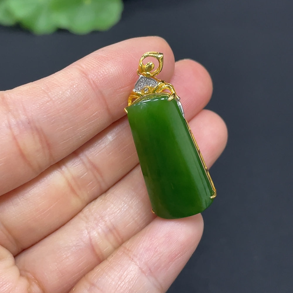 Hetian Jade Jasper Inlaid Plain Pendant 18K Gold Total Weight Approx. 3.6g Non-Diamond