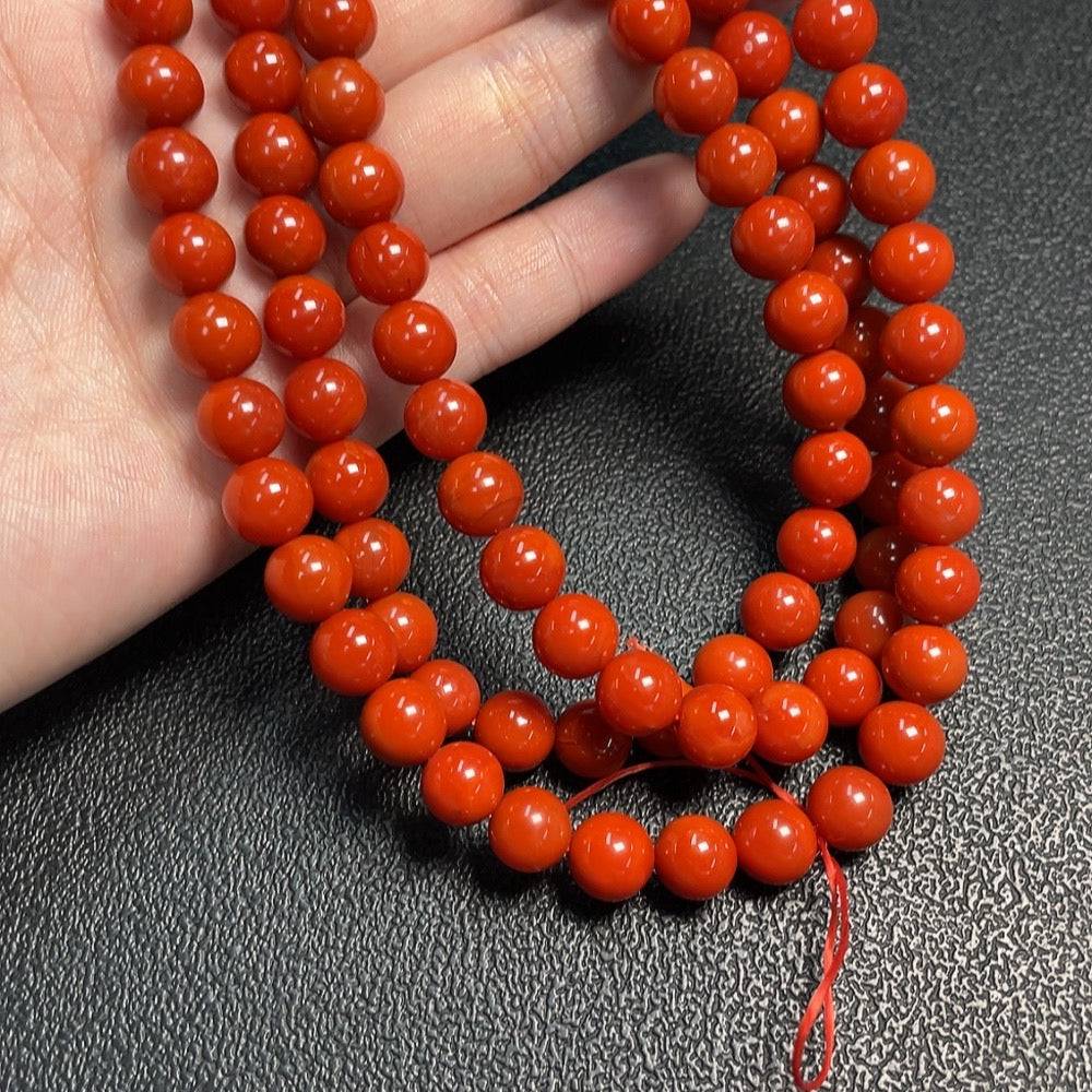 Red Agate gemstone bead necklace with 8.8mm beads and organic matter, weighs approximately 97.4g, by HUILIU HQ.