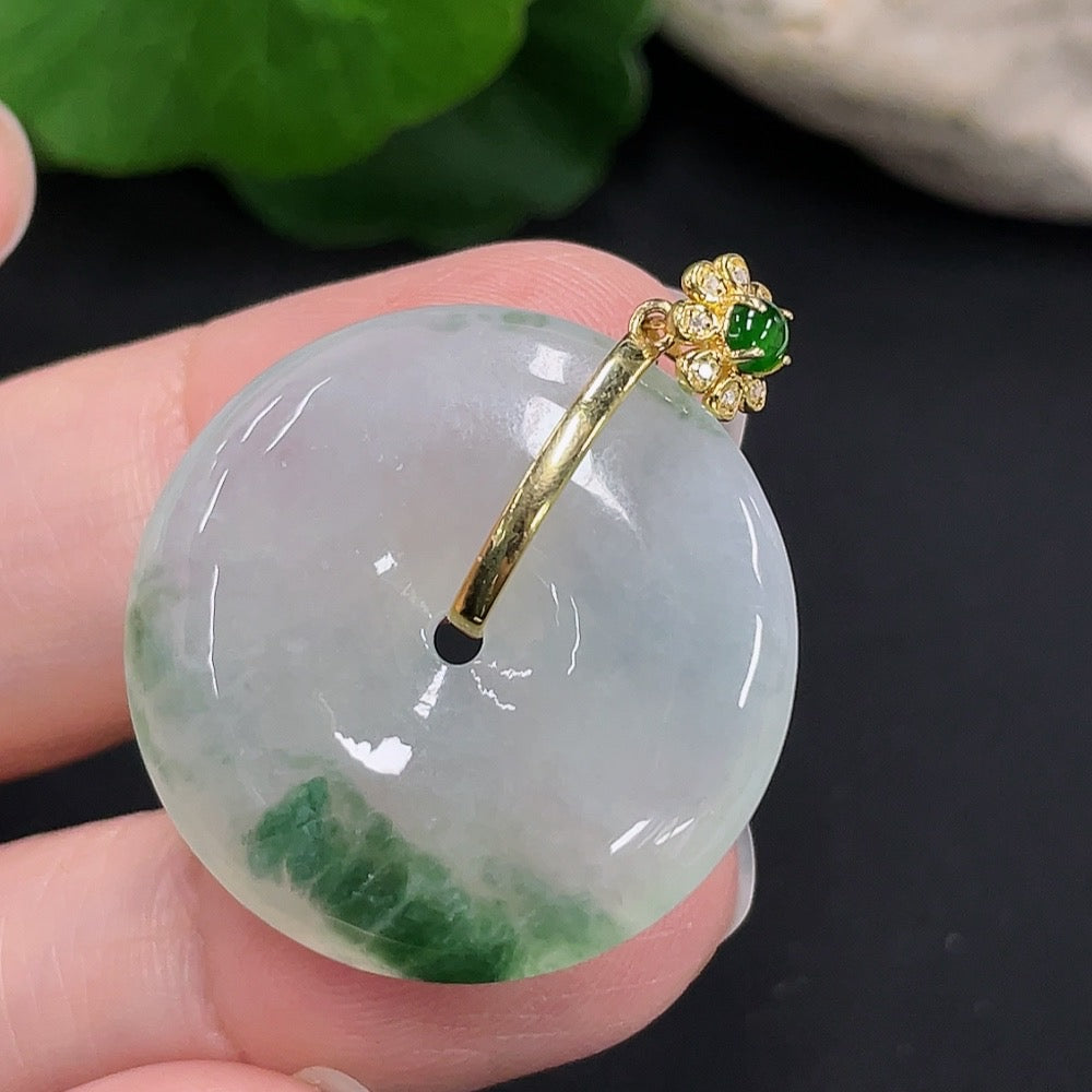 Jadeite safety buckle pendant 18K gold total weight about 8.3g (with diamond accents)