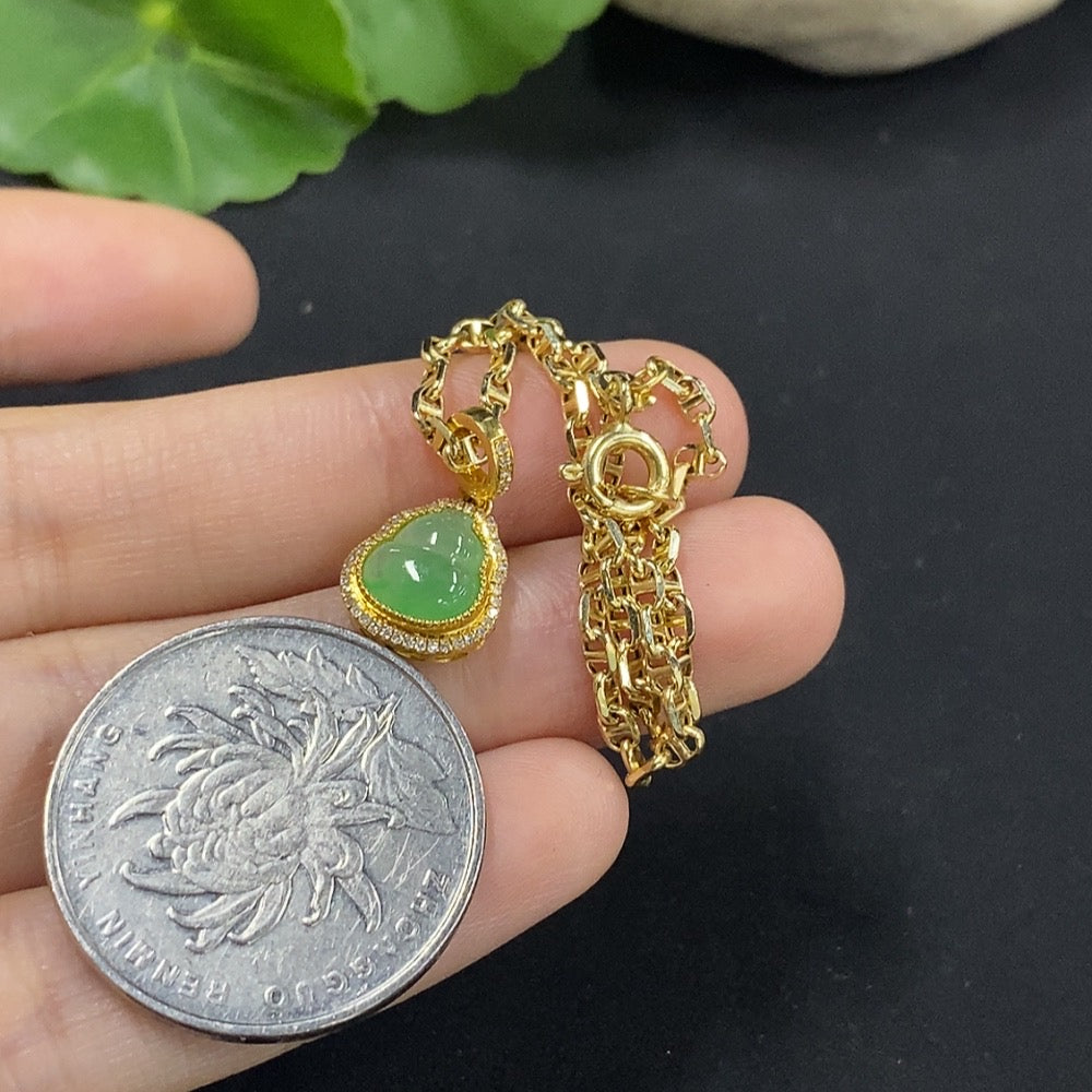 Jadeite Gourd Inlaid Bracelet 18K Gold with Diamond, Total Weight Approx. 2.47g