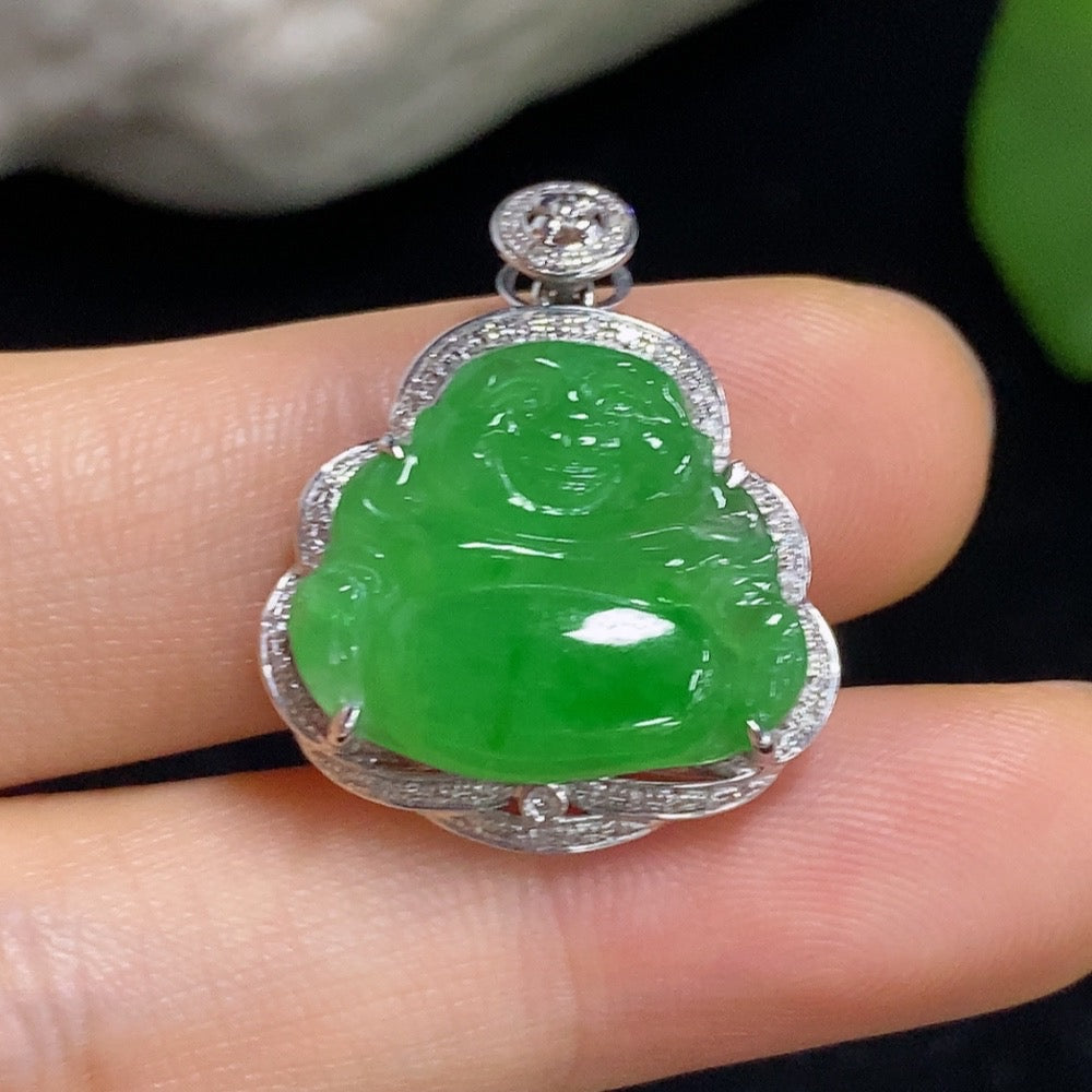 Jadeite Buddha Pendant with 18k Gold and Diamond Accents