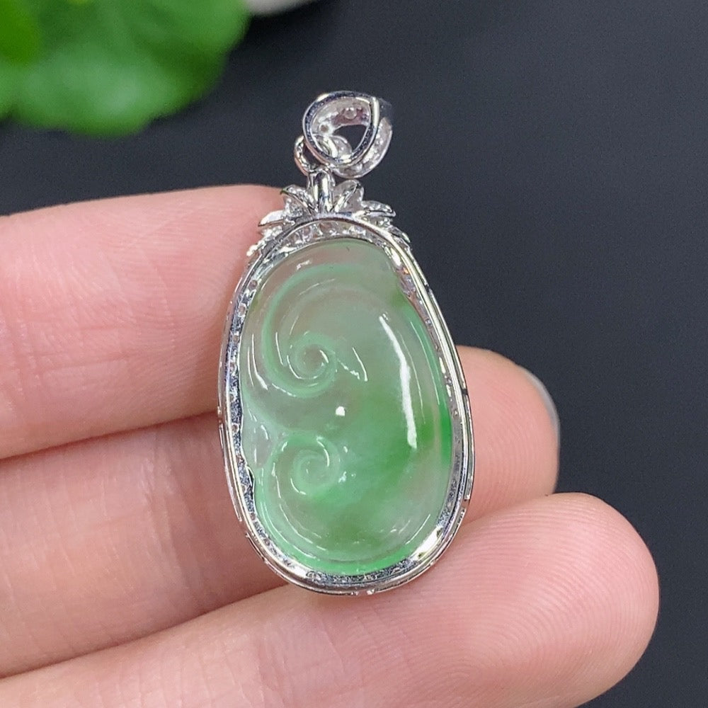 Jadeite Ruyi Pendant 18k Gold Total Weight Approx. 2.8g With Diamond Accents
