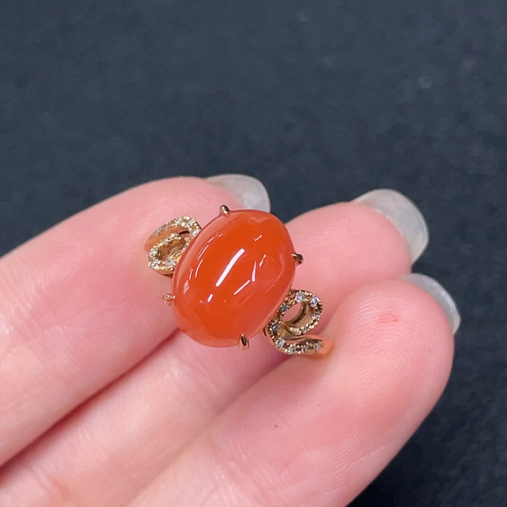 Southern Red Agate Ring with Diamond Accents, 18K Gold