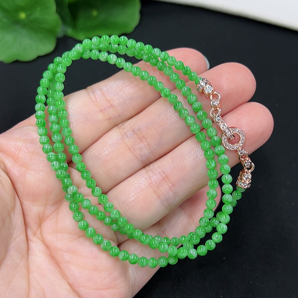 Jadeite Bead Necklace Approx. 3.2mm (Non-Gold Inlaid)