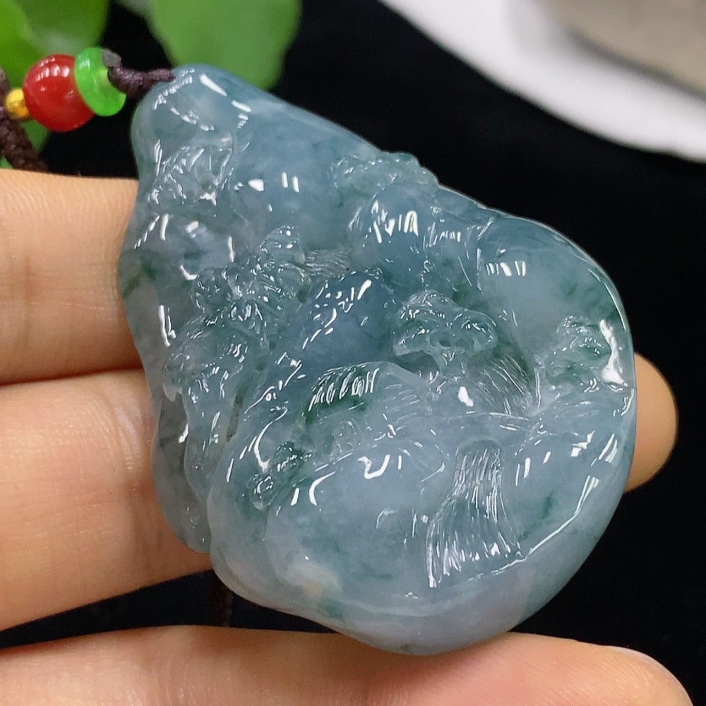 Jadeite Landscape Pendant Total Weight Approx. 49.09g (including rope weight) with non-A grade beads