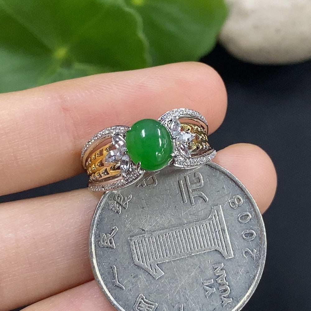Jadeite Inlaid Ring 18k with Diamond Accents (Minimum Only) Size 13 Total Weight Approx. 3.04g