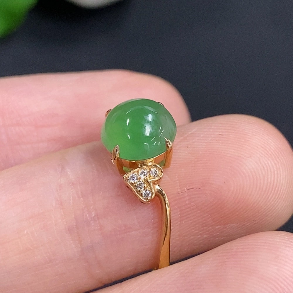 Jadeite inlaid ring 18K Gold with diamond