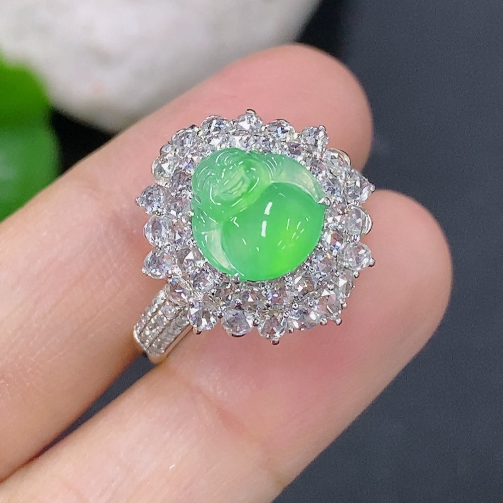 Jadeite Inlaid Pendant Dual-purpose Ring Pendant Size 14 Sell as a Lot 18k with Diamond Accents Total Weight Approximately 11.33g per Lot