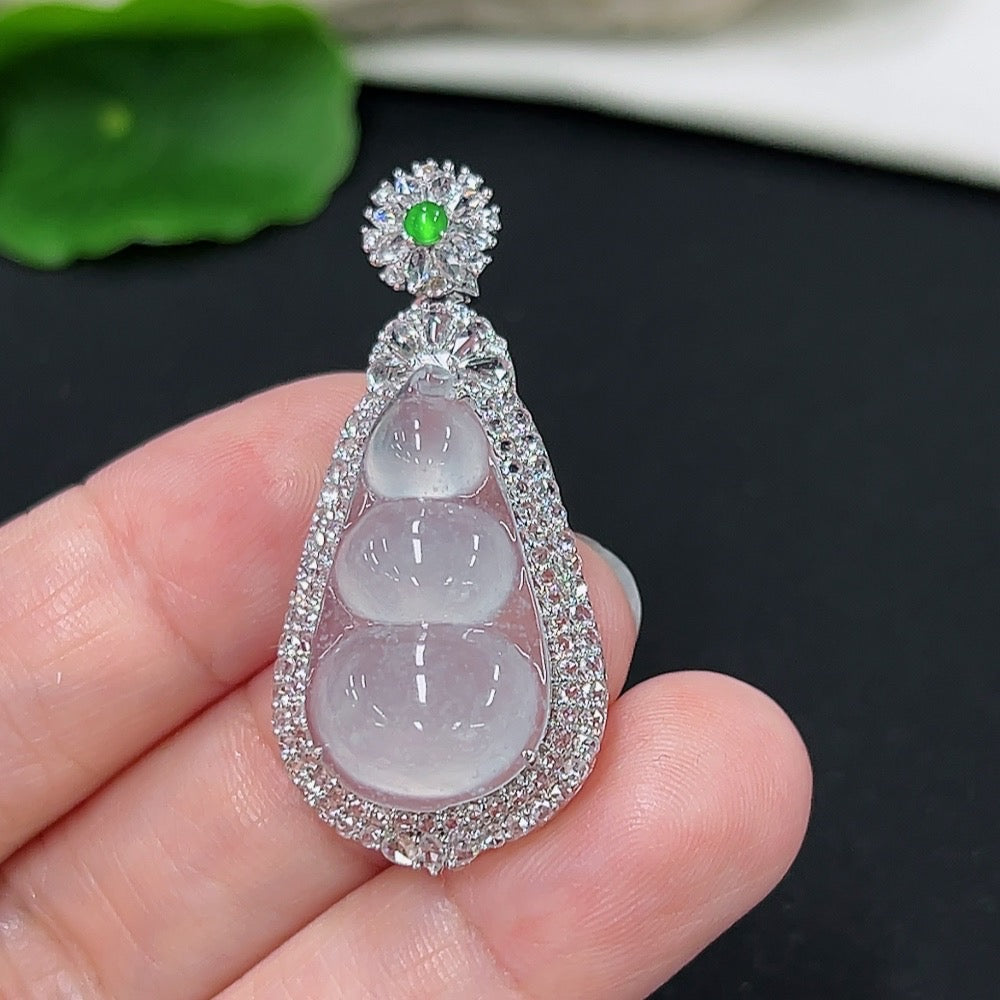 Jadeite Blessed Bean Pendant with 18k Gold and Diamond Accents