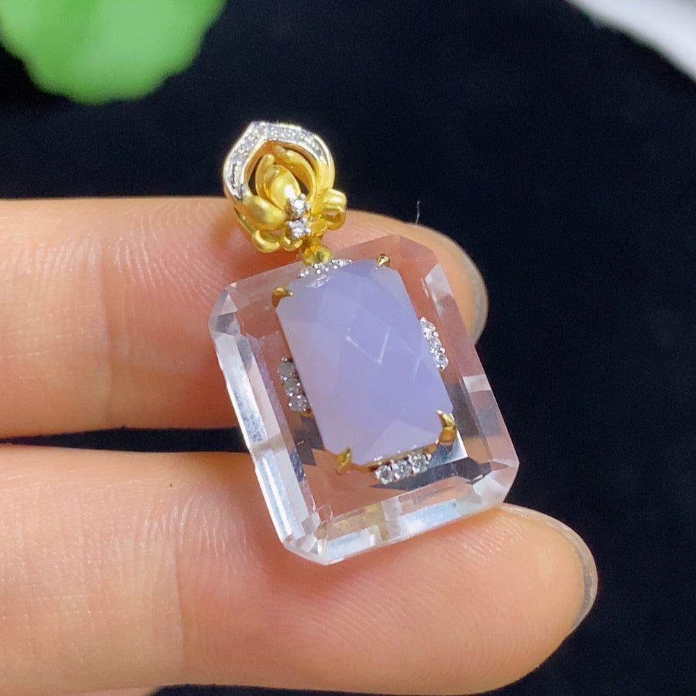 Jadeite Pendant with 18k Gold and Diamond Accents, Total Weight Approximately 4.86g
