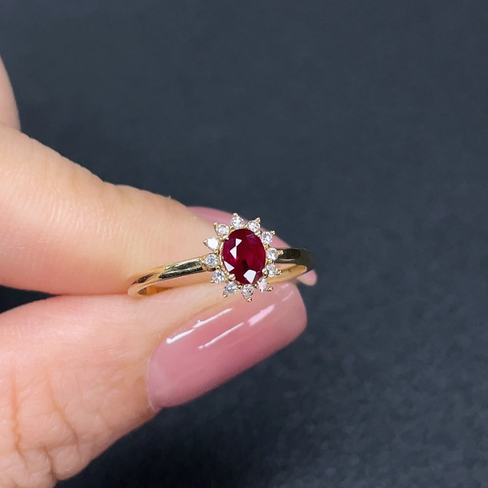 18K Ruby Ring Filled with Diamond Accents Total Weight Approx. 1.29g Size 13