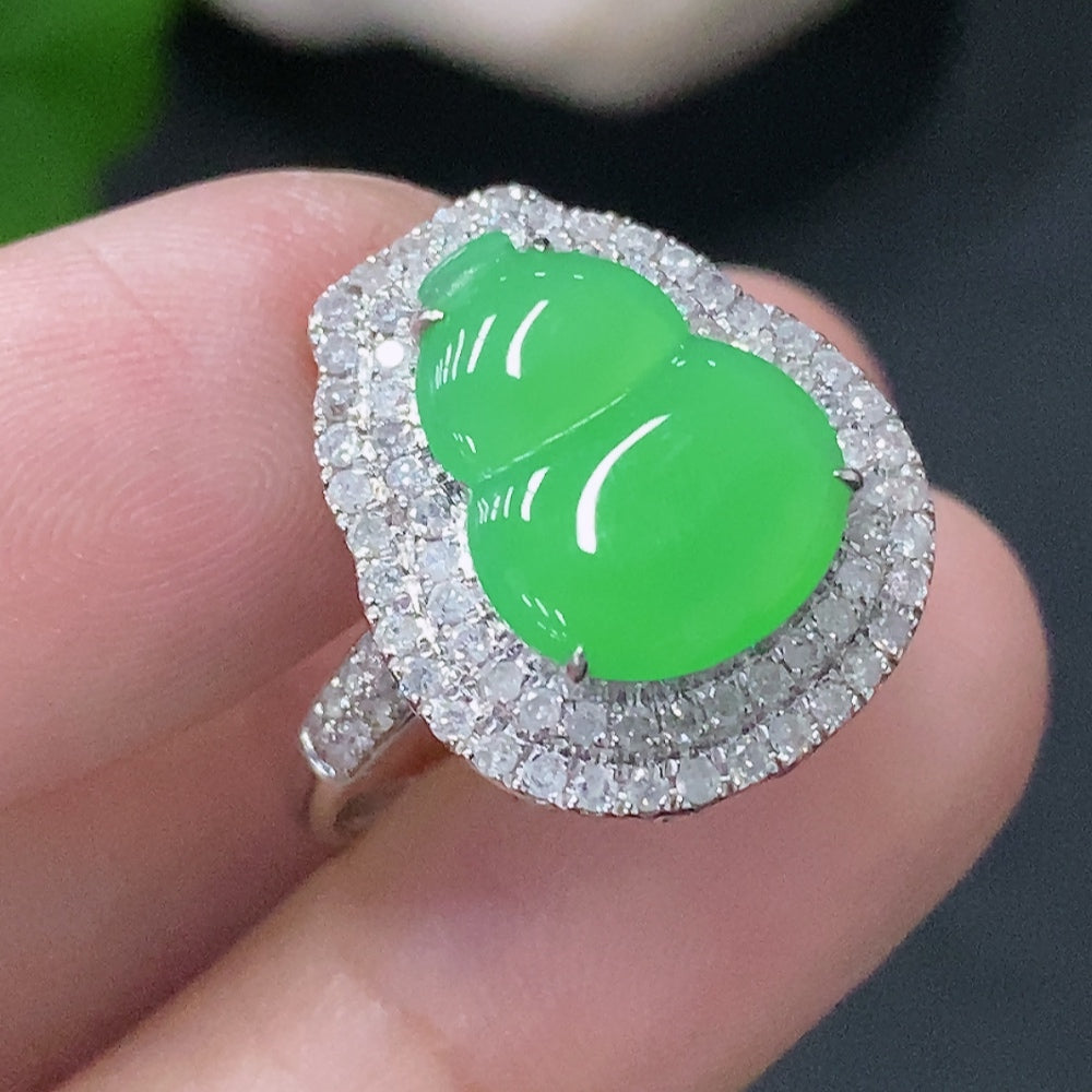 Jadeite Ring and Pendant Two-Way Style with 18k Gold and Diamond Accents, Size 11, Total Weight Approximately 3.52g