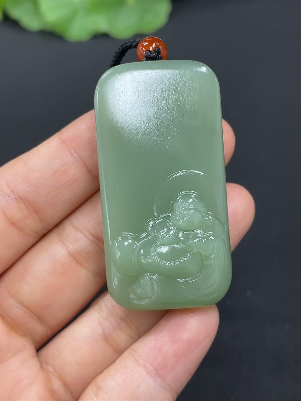 Hetian Jade Jasper Pendant Buddha Total Weight (Including Rope) Approx. 27.9 with Non-Hetian Jade Beads