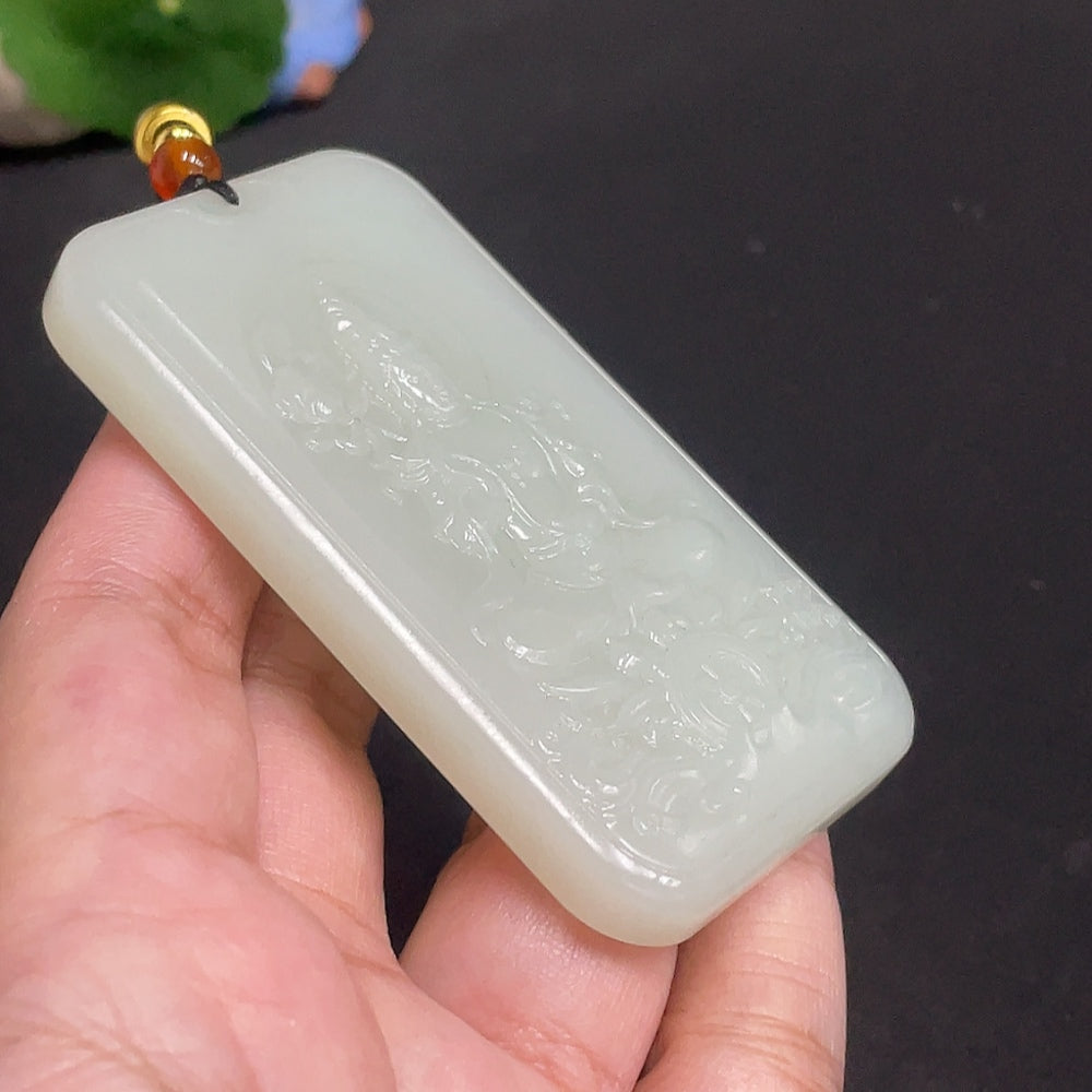 Hetian Jade Pendant Guanyin Total Weight [with rope] 78.9g