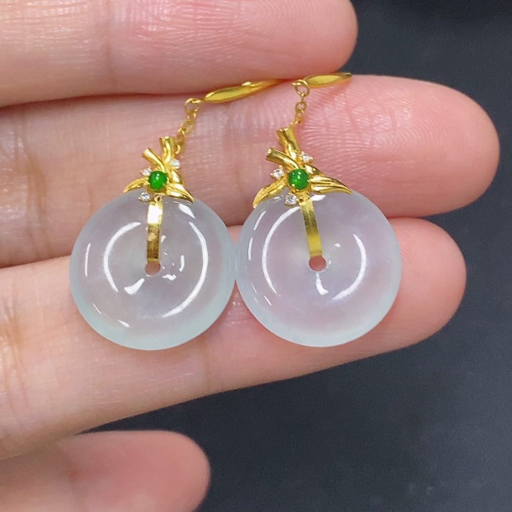 Jadeite Inlaid Earrings 18K Gold (Non-Diamond)